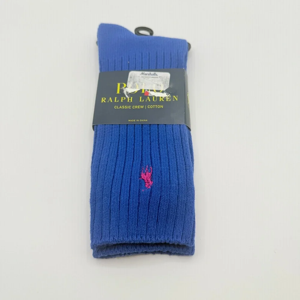 Polo Ralph Lauren Socks Mens One Size Blue Pink Pony Logo Ribbed Cotton NEW